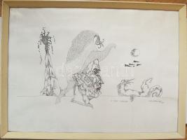 Szász Endre Ádám: A hüllő királysága tusrajz keretben 80x60 cm