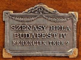 "Szénásy Béla, Budapest IV. Ferenciek tere 9." feliratú fa dobozka, jó állapotban, 14,5×7,...