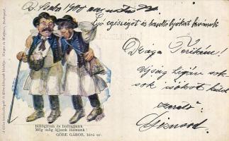 Hungarian folkloe, humour, drunk men, Göre Gábor bíró úr humoros lap, részeg betyárok, kiadja Singer és Wolfner