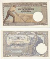 Jugoszlávia 1929. 100D +  1942. 500D T:I,I- Yugoslavia 1929. 100 Dianara +  1942. 500 Dinara C:UNC,AU