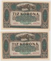 1920. 10K (2x) sorszámkövetők T:I-,II hajtatlanok, apró szakadás