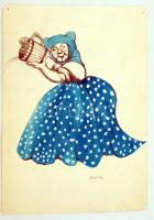 Jelzés nélkül: Babicka,gúnyrajz, grafika, papír, 41x28cm