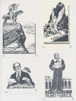 Petry Béla (1902-1996): 4 db ex libris érdekes témákban, klisé, papír, jelzettek, különböző méretben