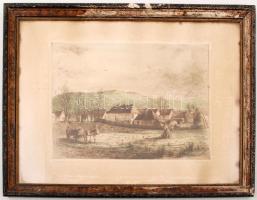 Korózs J. jelzéssel: Faluvége. Rézkarc. Jelzett. 30x36 cm Üvegezett keretben