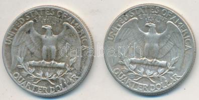 Amerikai Egyesült Államok 1964. 1/4$ Ag "Washington Quarter" (2x) T:2- patina USA 1964. 1/4 Dollar Ag "Washington Quarter" (2x) C:VF patina