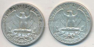 Amerikai Egyesült Államok 1964. 1/4$ Ag "Washington Quarter" (2x) T:2- patina USA 1964. 1/4 Dollar Ag "Washington Quarter" (2x) C:VF patina
