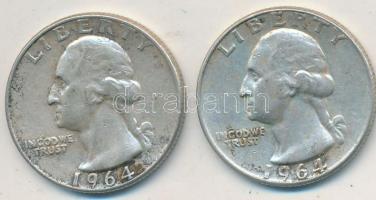 Amerikai Egyesült Államok 1964. 1/4$ Ag "Washington Quarter" (2x) T:2- patina
USA 1964. 1...
