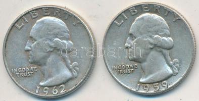 Amerikai Egyesült Államok 1959D-1962D 1/4$ Ag "Washington Quarter" (2x) T:2-
USA 1959D-19...