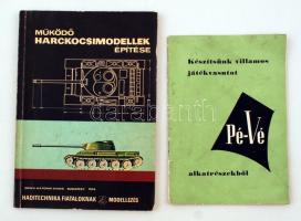 2 db modellezéssel kapcsolatos könyv: Készítsünk villamos játékvasutat Pé-Vé alkatrészekkel. Működő harckocsimodellek építése.