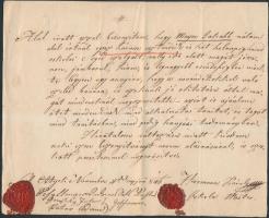 1843-90 Referencia levelek: oskolai segédnek,Etyek, viaszpecséttel, 18x22cm; tanítói segédnek, Sukoro,viaszpecséttel, 20x25cm