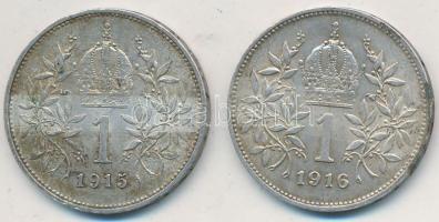 Ausztria 1915-1916. 1K Ag "Ferenc József" (2x) T:2,2- Austria 1915-1916. 1 Corona Ag "Franz Joseph" (2x) C:XF,VF