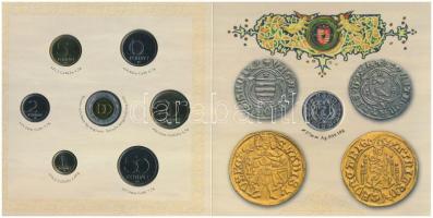 2008. 1Ft-100Ft 7klf db + Mátyás denár Ag fantáziaverete "Reneszánsz emlékév" dísztokos szettben T:BU