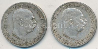 Ausztria 1913. 1K Ag "Ferenc József" (2x) T:2,2- patina Austria 1913. 1 Corona Ag "Fr...