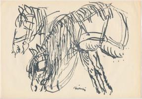 Rippl-Rónai József (1861-1927): Lovak, Cinkográfia, jelzett,  17x25 cm