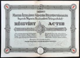 Budapest 1926. "Magyar Általános Gépgyár Részvénytársaság" részvénye 10P-ről szelvényekkel T:II