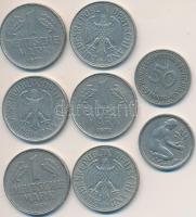 NSZK 1949J 50pf + 1950J 50pf + 1956G 1M + 1970F 1M + 1971. 1M (2xklf) + 1972. 1M (2xklf) T:2,2- FRG 1949J 50 Pfennig + 1950J 50 Pfennig + 1956G 1 Mark + 1970F 1 Mark + 1971. 1 Mark (2xdiff) + 1972. 1 Mark (2xdiff) C:XF,VF