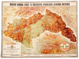 cca 1940 Magyar városok, gyógy- és üdülőhelyek, nyaralásra alkalmas községek. Az eredeti térkép készült a m. kir. Honvéd Térképészeti Intézeténél. Rajzolta Száva Nándor és Felcsuti János. Hornyánszky ny. 122x91cm Apróbb szakadásokkal, hiánytalan