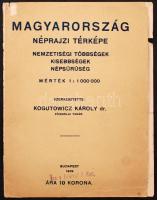 1919 Magyarország néprajzi térképe. Kogutowitz Károly. 50x15 cm Borítóva lés magyarázó szöveggel, hátoldalán világtérkép részével.