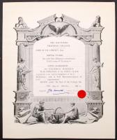 1960 Hotel Managment tanfolyam bizonyítvány, The Southern Training College, 28x23cm