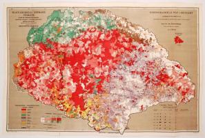 1919 Magyarország ethnográfiai térképe. Nagyméretű térkép Teleki Pál alapján. 88x70 cm
