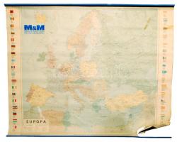 cca 1980 2 db M&M német nyelvű iskolai térkép, szakadással Európa és a Föld, 90×128 cm