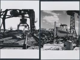 cca 1958 Kotnyek Antal (1921-1990) fotóriporter öt felvétele a balatonfüredi hajógyárról, a szerző h...