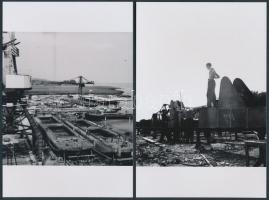 cca 1958 Kotnyek Antal (1921-1990) fotóriporter öt felvétele a balatonfüredi hajógyárról, a szerző h...