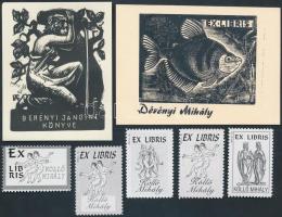 Vegyes ex libris tétel, összesen 1db, ebből 2db metszet (1db dúcon jelzett), 4db klisé, és 5db bélye...