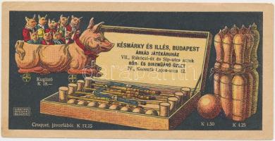 Késmárky és Illés, Bp., Árkád Játékház számolócédula, 7x14cm