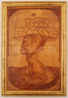 Jelzés nélkül: Kalapos portré. Fa lemez, újszerű keretben, 33×22 cm