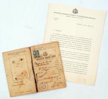 1909-24 Szolgálati (cseléd) könyv, hibás+ Országos Gazdasági Munkás- és Cselédsegélypénztár hivatalos levele, 29x22cm