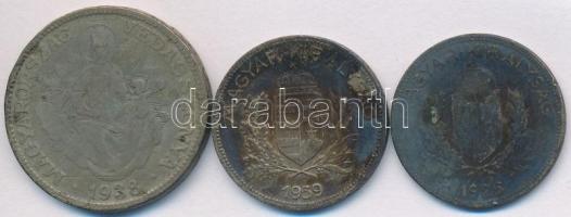 1926-1939. 1P Ag (2x) + 1938. 2P Ag "Madonna" T:2-,3 erős patina