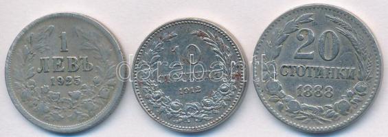 Bulgária 1888. 20s Cu-Ni + 1912. 10s Cu-Ni + 1925. 1L Cu-Ni T:2-,3 Bulgaria 1888. 20 Stotinki Cu-Ni + 1912. 10 Stotinki Cu-Ni + 1925. 1 Leva Cu-Ni C:VF,F