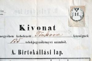 1866 Telekkönyvi kivonat 1Ft okmánybélyeggel "KRASSÓ MEGYE TELEKKÖNYVI HIVATALA" bélyegzéssel