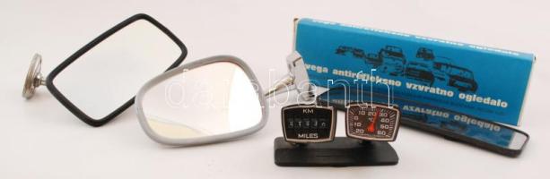 Retró visszapillantó tükör, jó állapotban, 3db ebből 1db eredeti dobozban+ Rallye Thermo km., ill. hőmérő