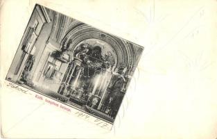 Tokod, Katolikus templom belső, kaidja Brunner Adolf; karcolt díszítésű képeslap (Rb)