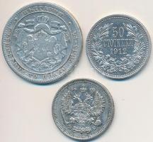 Bulgária 1882. 1L Ag + 1912. 50s Ag "I. Ferdinánd" + Orosz Birodalom 1911. 10k Ag T:2,3
B...