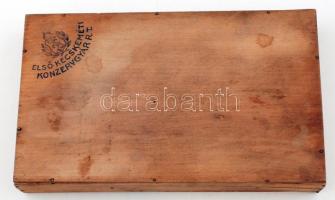 Első Kecskeméti Konzervgyár R.T. fadoboz, 25x15x3,5cm