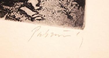 Pásztor Gábor (1933-2012): Somogy élelmet küld. Rézkarc, papír, jelzett, 19×29 cm