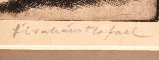 Ábrahám Rafael (1929-2014): Szentendrei részlet. Rézkarc, papír, jelzett, paszpartuban, 28×18 cm