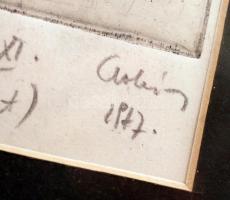 Csohány Kálmán(1925-1980): Ady versek XI. Rézkarc (próba), papír, jelzett, üvegezett keretben, 9×7 c...