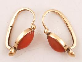 Arany Fülbevaló pár korallal, Au., br.:3,4gr., (14K.), jelzett, díszdobozban/  Gold Earrings couple ...