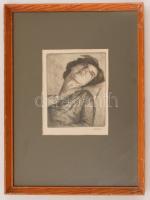 Olvashatatlan jelzéssel: Merengő lány. Rézkarc, papír, üvegezett keretben, 16×13 cm