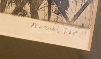 Olvashatatlan jelzéssel: Kompozíció. Színes rézkarc, papír, üvegezett keretben, 26×20 cm