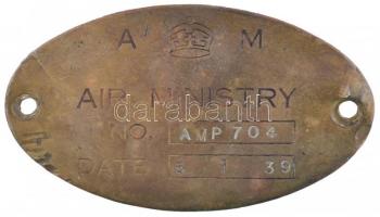 cca 1930 Brit légügyi minisztérium jelzésével ellátott valószínűleg radar azonosítására szolgáló réz tábla / British air ministry radar identifying copper table 9 cm