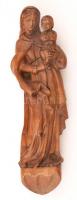 Mária a kis Jézussal, fából készült, kézzel faragott falra akasztható szobor, m: 33,5 cm