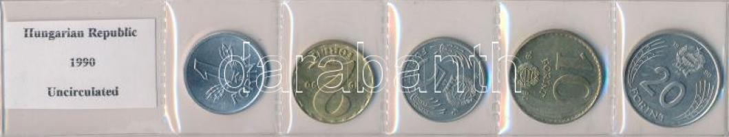 1990. 1Ft-20Ft 5xklf db, kiadatlan forgalmi sor laminált fóliatokban, "Magyar Köztársaság" felirattal, de "Kádár" címerrel T:1