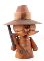 Vadász figura, festett fa, kis hibákkal, m:36 cm