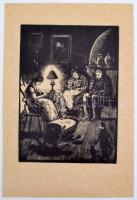 Conrád Pál (1904-1960): Parasztcsalád, fametszet, papír, jelzett a metszeten, 16×11,5 cm