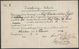 1842 Kézírásos átvételi elismervény különböző összegekről német nyelven, (Empfangs- Schein), 3db